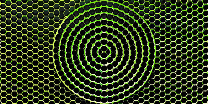 Neon green honeycomb pattern with a spiraling dark center design