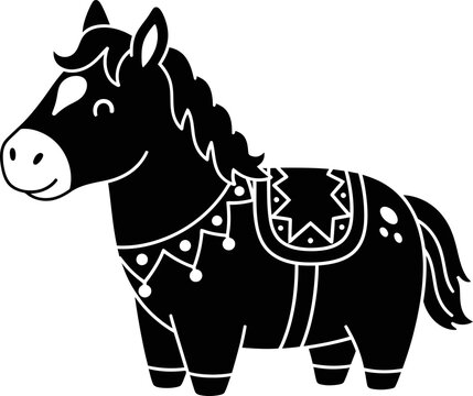 Black and white horse illustration.