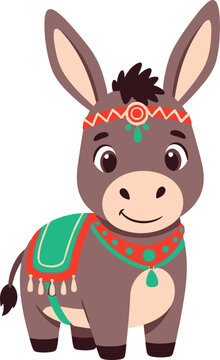 Colorful Donkey Wearing Traditional Outfit.