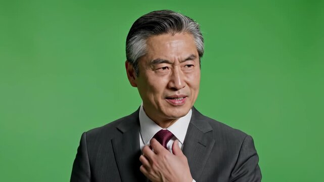 Smiling businessman in formal suit with green screen background