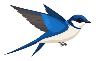Obraz premium Delightful blue swallow gracefully soars against a clean white background