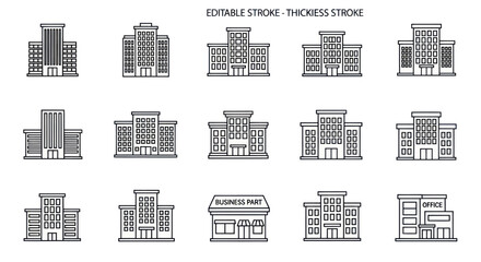 Set of modern office building icons, linear style © Jambu