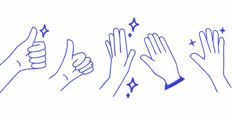 Obraz premium A collection of blue line art hands displaying various positive gestures