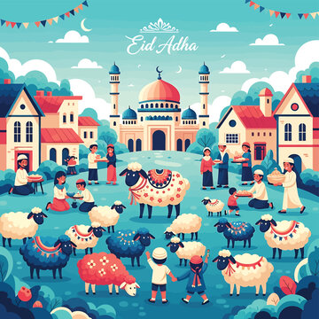 Sheep decorated for Eid Aladha celebration.