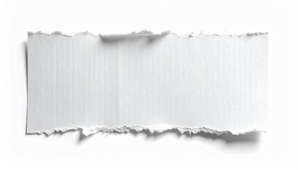 Fototapeta premium A torn piece of white corrugated cardboard with a slightly uneven and jagged edge casting a shadow on a white background, providing a rustic and textured element for design projects