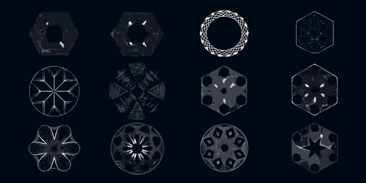 Collection of detailed geometric radiolarian illustrations on a dark background