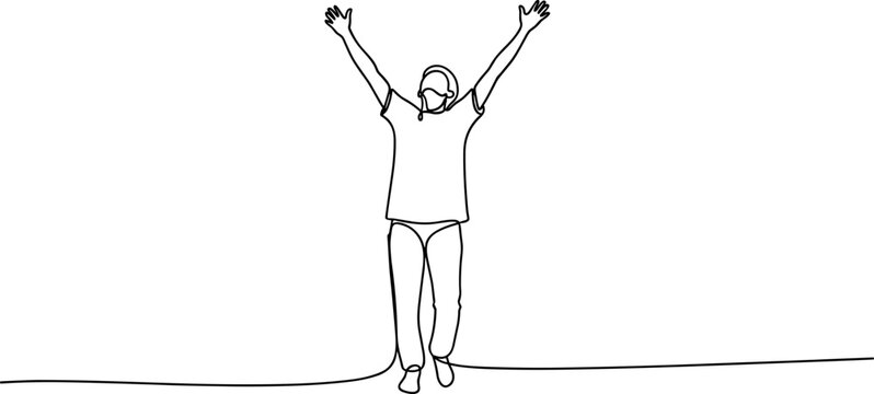 Person Celebrating with Arms Raised High.