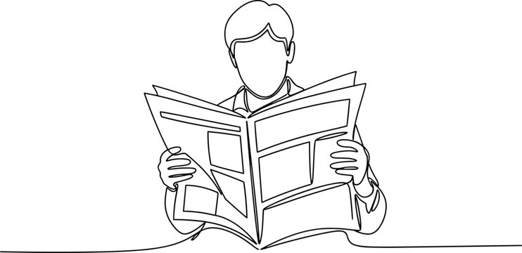 Man reading a newspaper alone.