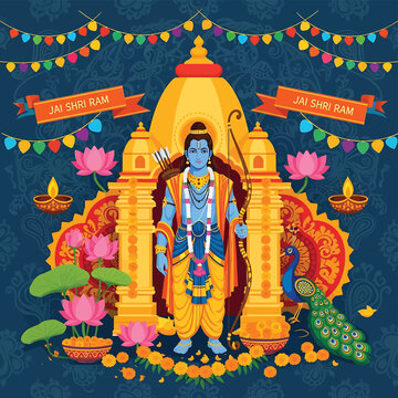 Hindu God Statue With Ornate Temple.