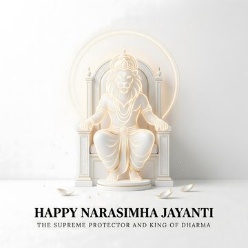 Narasimha jayanti celebration with divine protector statue in white background