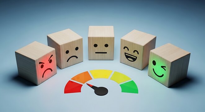 Customer Satisfaction Rating with Wooden Blocks and Gauge