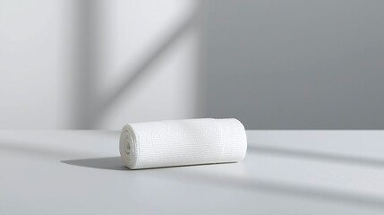 Obraz premium Medical Bandage Roll Isolated on White Surface with Shadow Play