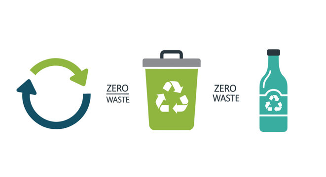 Recycling symbol, trash bin, and bottle with zero waste concept