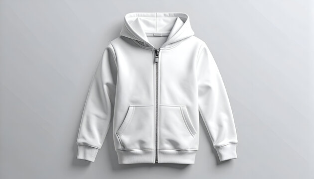 White zip up hoodie on gray.