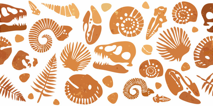 An illustrated pattern of various fossils and prehistoric remains
