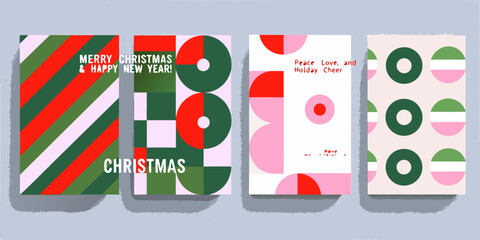 Colorful christmas card designs with geometric shapes and festive greetings © Bebdas