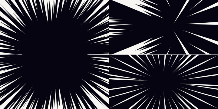 Abstract geometric pattern of radiating lines in a black and white composition