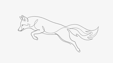 Fototapeta premium A minimalist continuous line art drawing of a fox in mid-jump or running motion, depicted with elegant simplicity on a plain background.