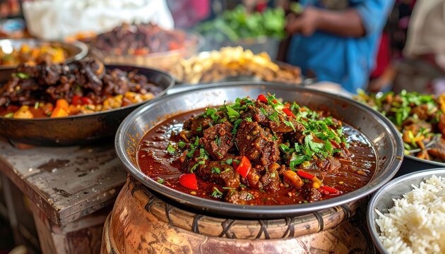 Beef paya nihari displayed for sale in a local Bangladeshi market,
