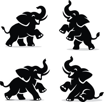 Playful Elephant stylized silhouettes Vector element collections.