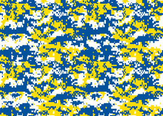 Fototapeta premium Blue yellow pixel camouflage pattern seamless digital abstract background