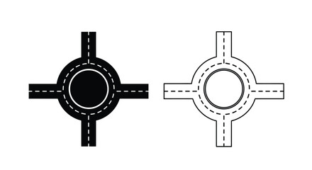 Obraz premium Two depictions of a roundabout intersection one solid and one outlined