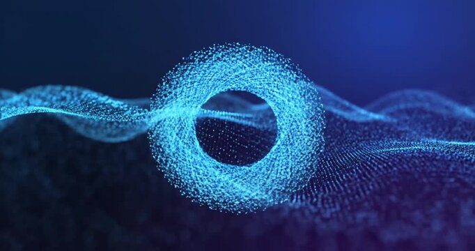 Abstract digital wave pattern with glowing blue particles creating a spherical shape