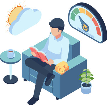 Isometric Man Relaxing and Reading Book for Stress Relief