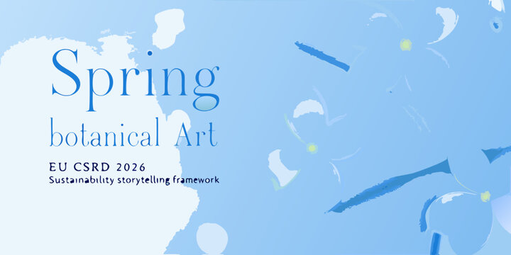 Spring botanical art graphic with abstract blue floral elements