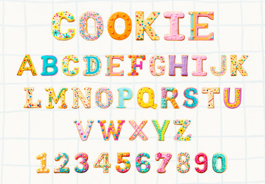 Colorful Cookie Alphabet Design Font Set