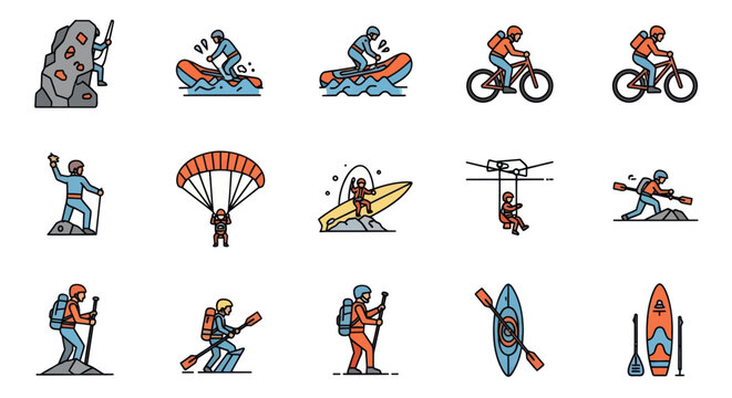 Extreme Sports Icons Set: Adventure, Activity, and Outdoor Recreation Collection