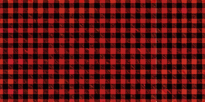 Seamless red and black buffalo plaid pattern with a hand drawn aesthetic