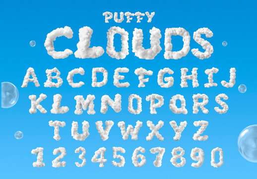 Puffy Cloud Alphabet Design Font Set