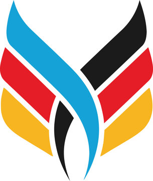 Abstract German Flag Inspired Winged Emblem Design with National Colors.