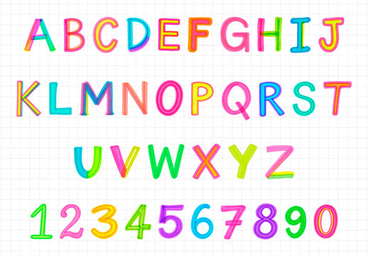 Colorful 3D Alphabet And Numbers Font Set