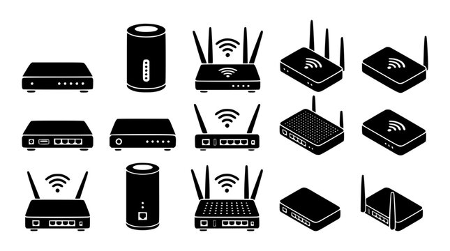 Various types of wireless routers and modems on display