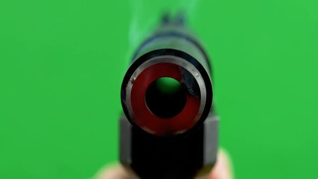 Smoking Handgun Barrel Glowing Red on Green Screen - Action Movie Visual Effect
