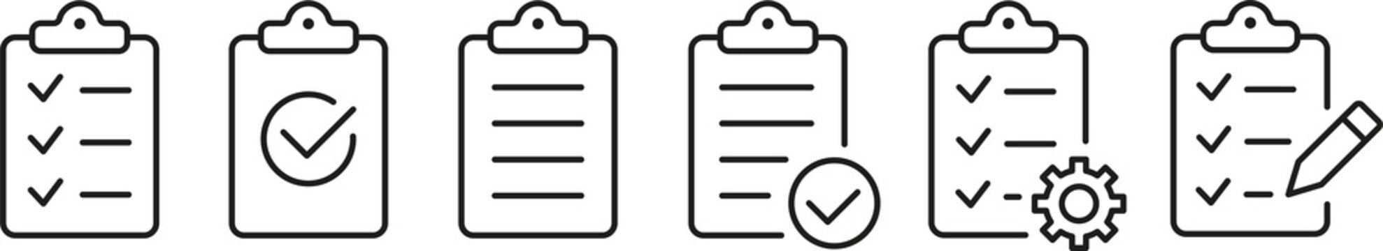 Checklist Line Icon Set &ndash; To Do List, Task Management and Clipboard Vector