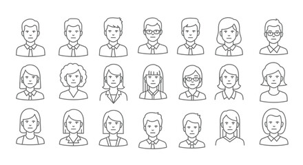 Fototapeta premium Collection of diverse line art portraits depicting various people and faces