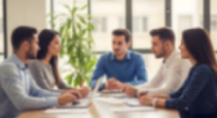 Fototapeta premium Strategic business meeting in blurred office team collaboration planning and innovative solutions for success
