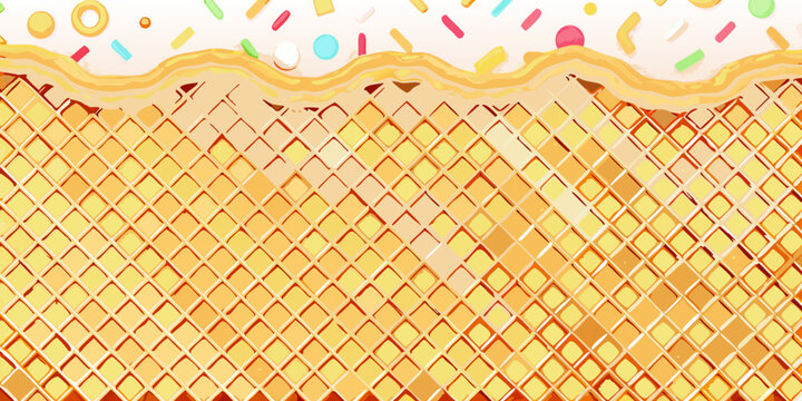 A colorful illustrated ice cream cone with sprinkles and a waffle pattern
