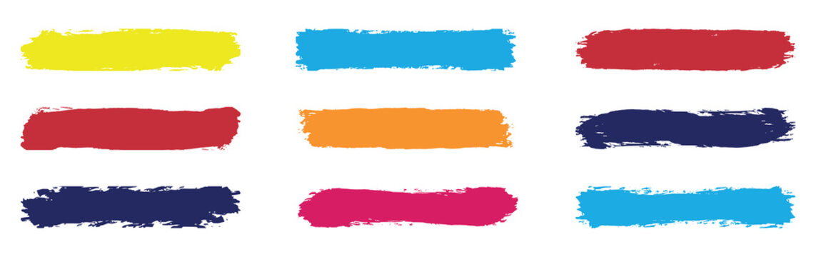 Colorful brush strokes on white background. Paintbrush, brush strokes templates. Dirty distress texture banners for social networks.
