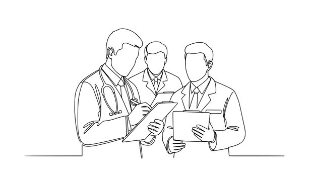 Minimal one line doctors writing notes hospital healthcare vector illustration isolated on white background