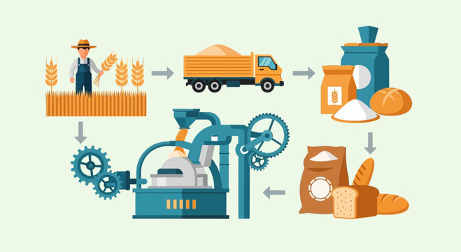 Grain to Bread: Farming, Processing, Baking, and Delivery Infographic
