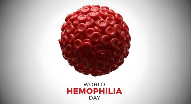 World Hemophilia Day medical concept, red blood cells cluster in sphere shape, hematology awareness poster for bleeding disorders
