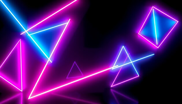 Neon geometry glowing triangles abstract art with neon lines