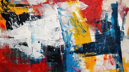Fototapeta premium Abstract painting with bold brushstrokes in various bright and strong colors.