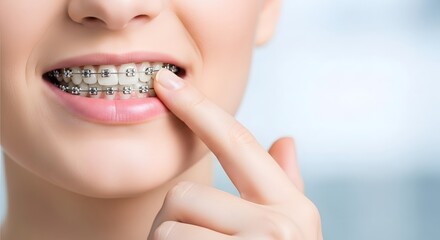 Obraz premium Close up of a woman's smile with modern clear aligners for teeth straightening and improved dental health