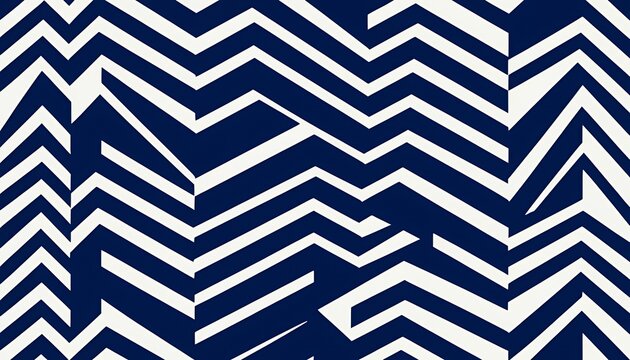 Abstract zigzag pattern chevron design in navy blue and white geometric background