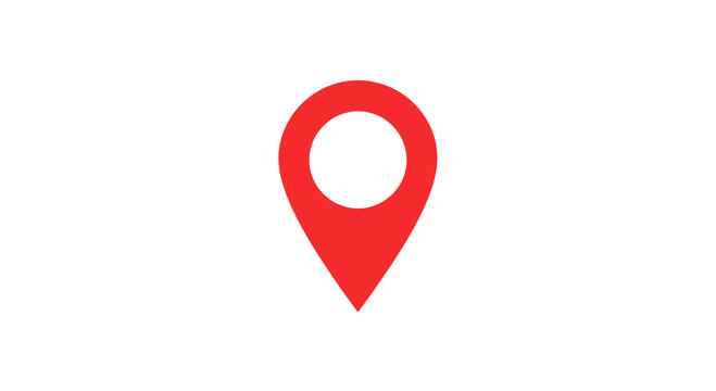 Red location pin icon on white background